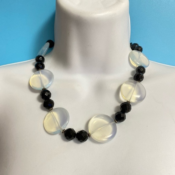 Glass Beads Black & Blue Toggle Clasp .925 Necklace - Picture 7 of 9